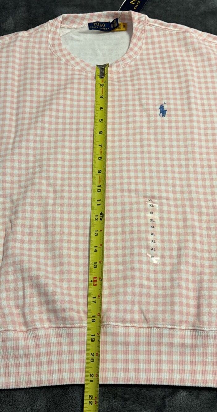 XLPolo Ralph Lauren Gingham Fleece Sweatshirt Pink White - Picture 6 of 13